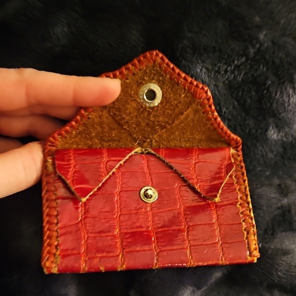 United Carr Vintage Red Leather Crocodile Pattern Card Or Coin Wallet - Picture 3 of 12